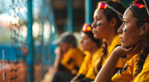 Closeup photo of a softball players mourning a defeat in a championship game in the afternoon
