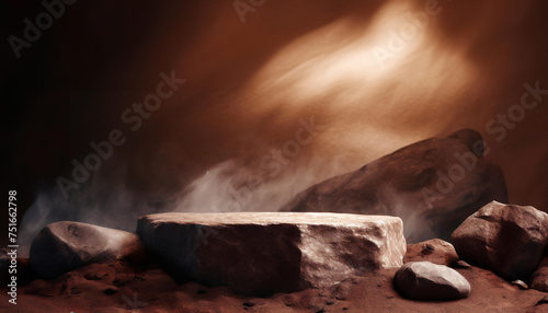 3D product podium; abstract modern 3d shape for products display; eath thones and stone, desert photo