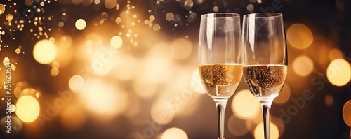 Two champagne glasses on bokeh background