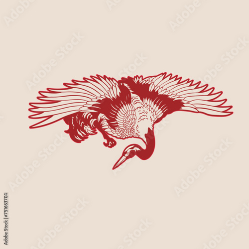 Crane bird isolated vector illustration.	
