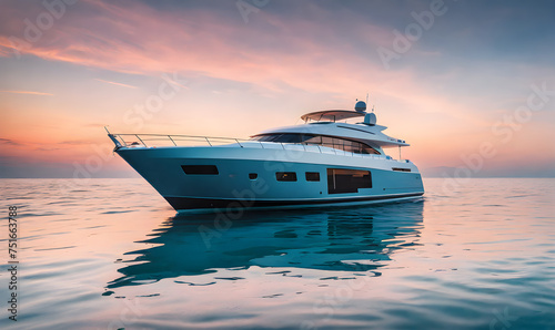 Pastel Serenity: Lone Yacht on Calm Azure Waters © karandaev