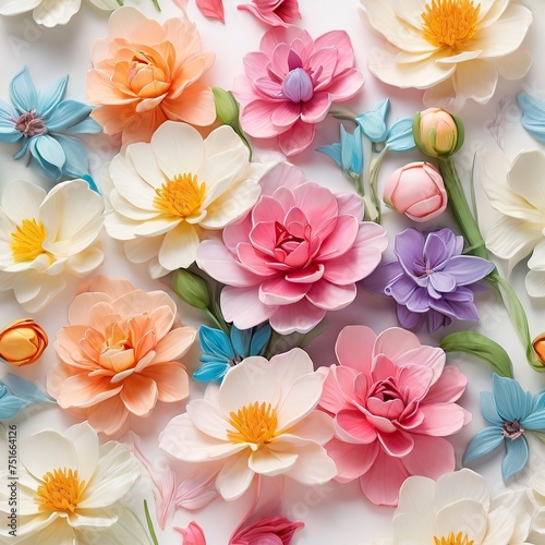 Free Photo Beautiful spring flowers on white background top view Floral pattern