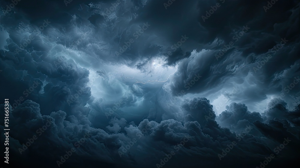 Obraz premium Dark sky with heavy clouds with lightning during a thunderstorm. weather. meteorology