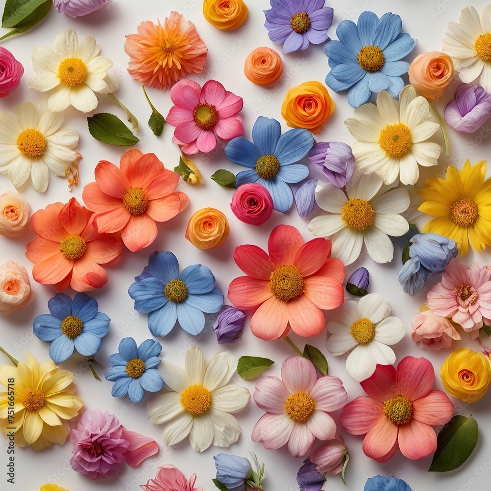 Free Photo Beautiful spring flowers on white background top view Floral pattern