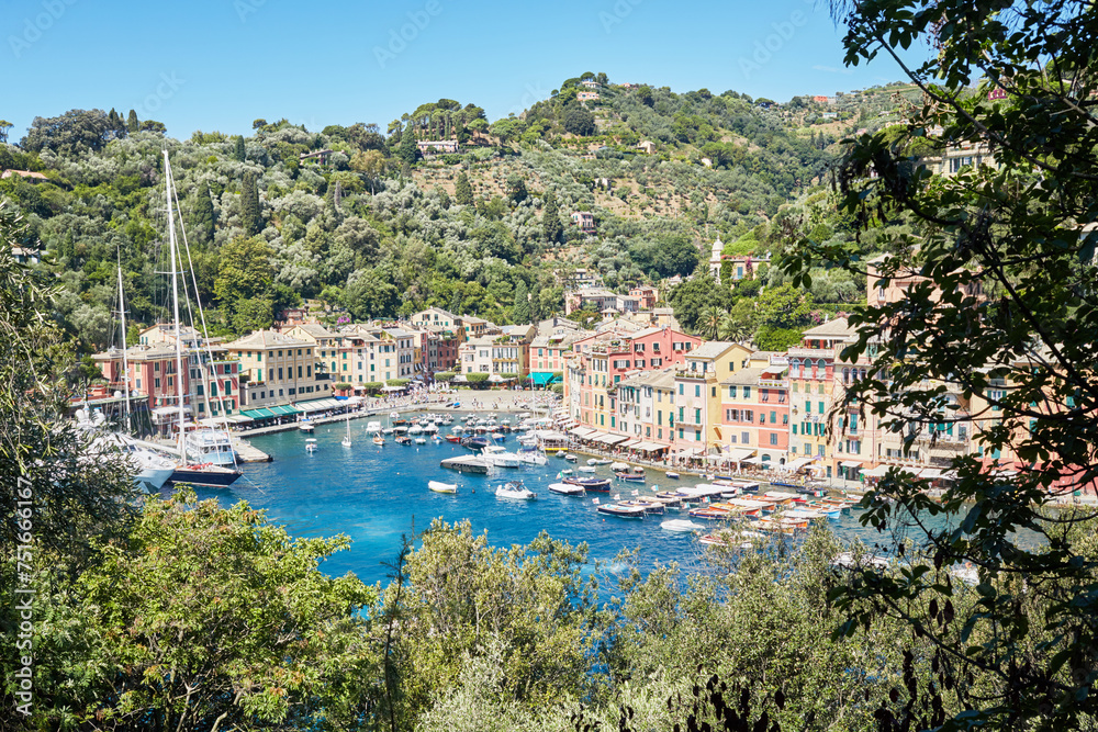  View of Portofino in Liguria, famous Mediterranean sea town at the Italian Riviera