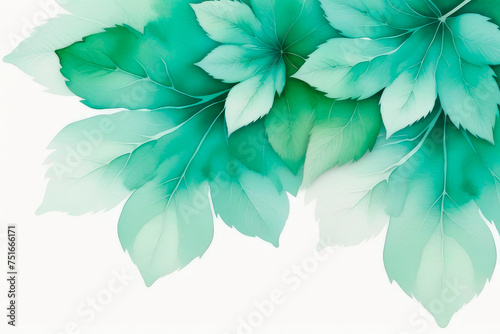 Art background with green mint leaves and flowers.