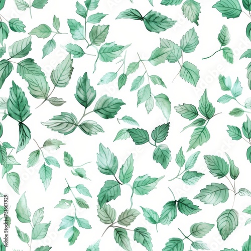 A charming and diverse watercolor seamless pattern featuring assorted leaves, conveying a sense of growth and vitality, suitable for a variety of creative projects. © Oksana Smyshliaeva