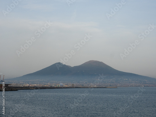 A photo of the panorama of Naples, Italy, with the Vesuvius volcano in the background. Photo in 4K high resolution