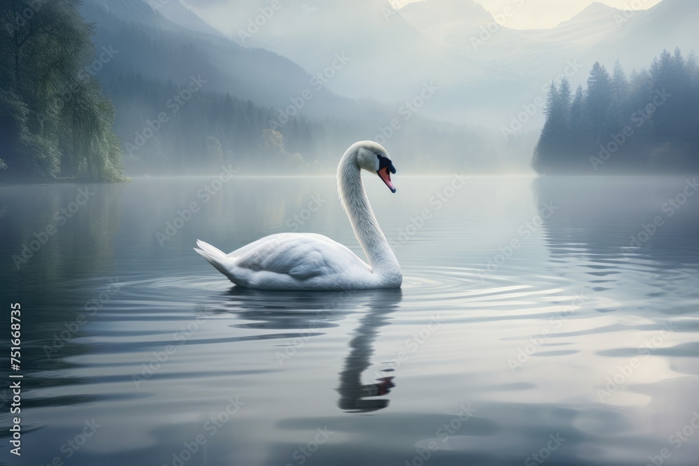 A swan gracefully gliding across on a calm lake, A majestic swan gracefully gliding across a serene lake, Ai generated A swan gracefully gliding across on a calm lake, A majestic swan gracefully gliding across a serene lake, Ai generated
