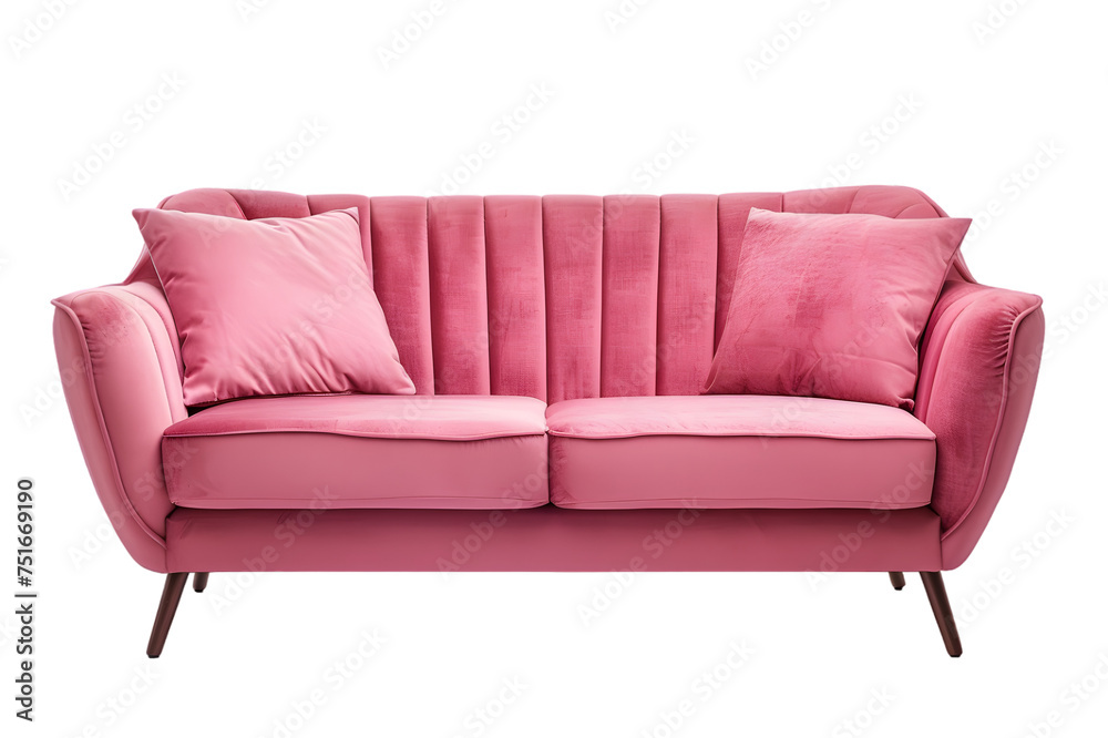 Stylish pink sofa isolated on transparent background