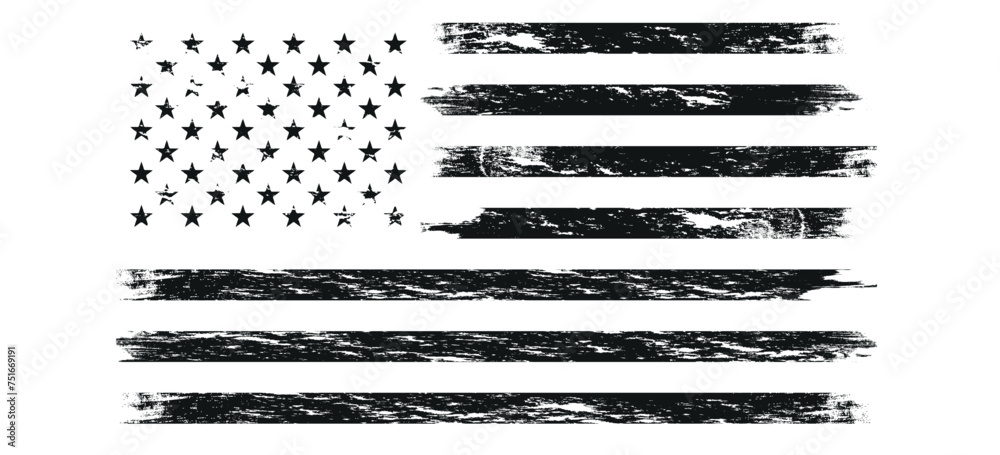 American flag in grunge style. USA Flag. Design element for logo, label, sign, emblem, poster patriot, military flag, Vector illustration Grunge USA flag. American flag. Vector template. - obrazy, fototapety, plakaty 