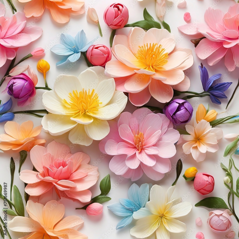 Free Photo Beautiful spring flowers on white background top view Floral pattern Free Photo Beautiful spring flowers on white background top view Floral pattern