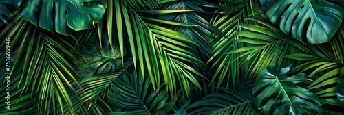 Palm Leaf Pattern, Lush Jungle Background, Exotic Tropic Foliage, Palm Leaves Silk Embroidery photo