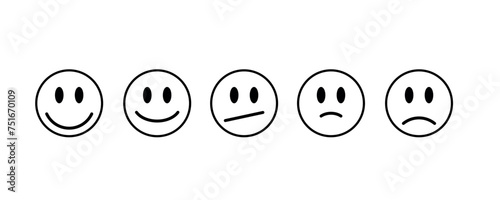 Quality service survey. We want your feedback Vector Set of Emoticons. Sad and Happy Mood Icons. Vote Scale Symbol Set Vector illustration.