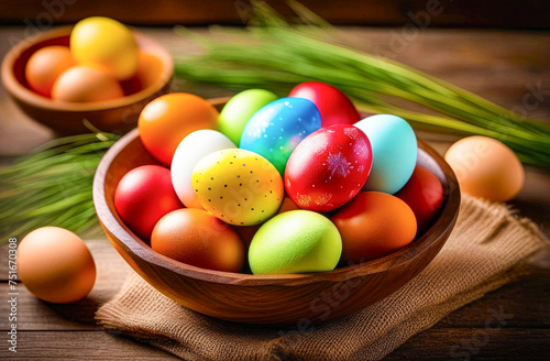 Wallpaper Mural Happy Easter. Perfect colorful handmade easter eggs on wooden rustic table for your decoration in holiday. Spring and easter concept Torontodigital.ca