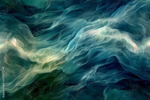 A abstract background of blue and green waves, flowing and swirling together. The waves are of different shapes and textures, and create a harmony and a depth.
