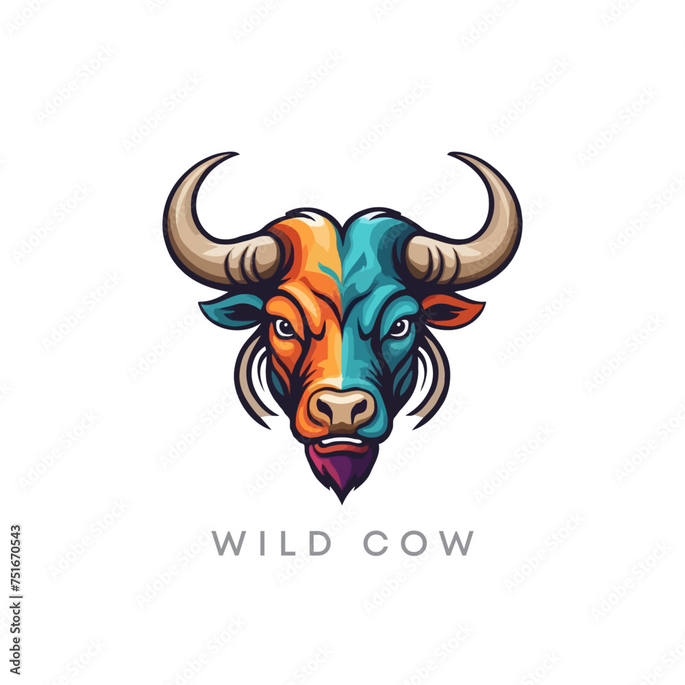 Creative wild bull or cow head vector editable mascot logo. powerful bull logo design. Digital angry bull illustration