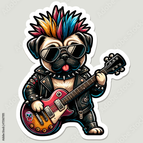  pug rock star with guitar