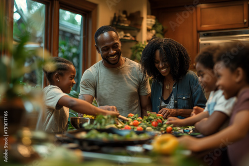 Joyful family preparing dinner together in a home kitchen