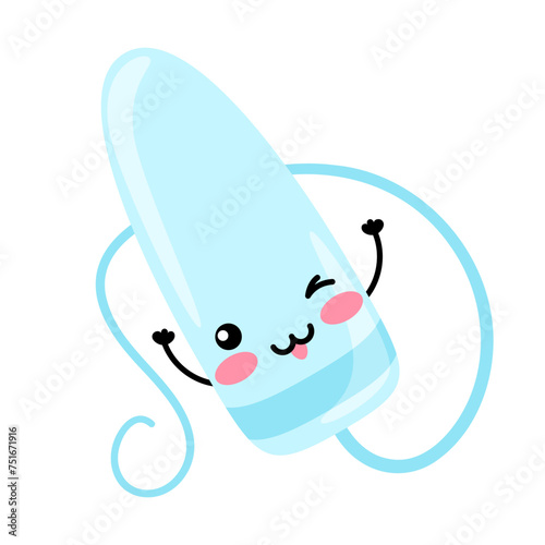 Menstrual gynecological tampon. Women's intimate hygiene item. Happy kawaii character.