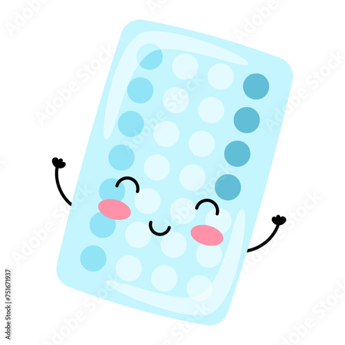 Combined hormonal oral contraceptives. Method of contraception. Happy kawaii character.