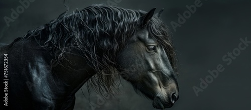 Majestic horse with a beautiful long mane standing gracefully in the darkness