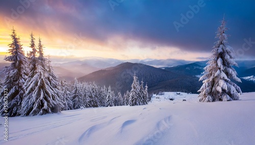 magical winter sunrise in the mountains dramatic wintry scene beautiful winter landscape in the carpathian mountains ukraine generated © Leila