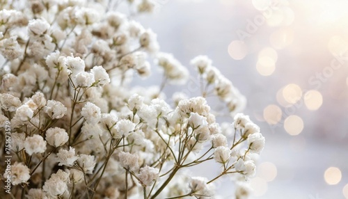 gypsophila romantic wedding dry flowers elegant bouquet with place for text on white natural bokeh background macro © Leila