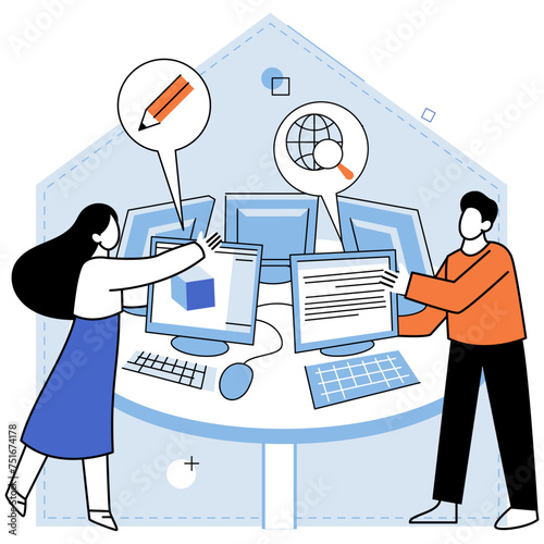Computer lab. Vector illustration. Engineering professionals leverage advanced techniques and technology to solve complex challenges Technological innovations drive progress competitiveness