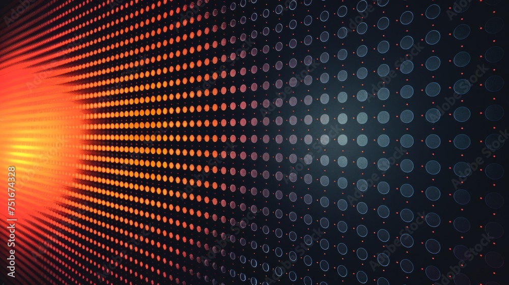 Fototapeta premium Red LED lights background. Multiple halftone dotted pattern