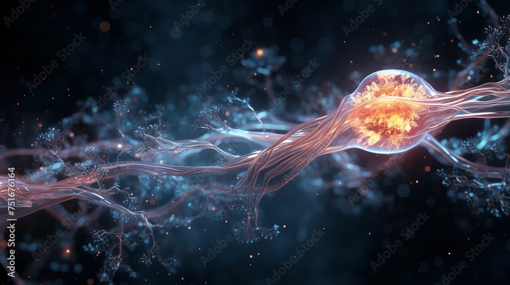 Naklejka premium 3D render illustration illustrating the expansion of cyber life with organic straight tentacle growth, representing space colonization and AI neuron networks.