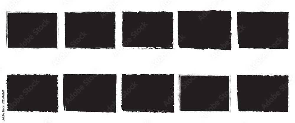 Vintage grunge jagged rectangle shape. Black torn paper sheet for sticker, collage, banner. black painted squares Vector illustration.
