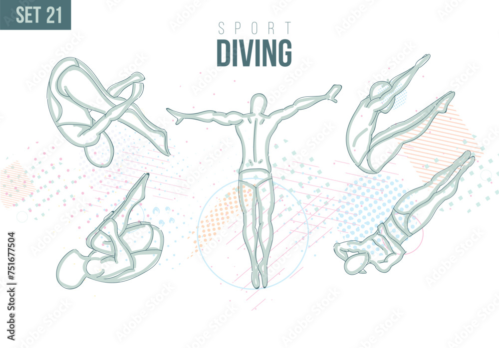 diving Jumping pool sport Tournament Summer Games , games sport hand-drawn doodles. vector illustration set game background 