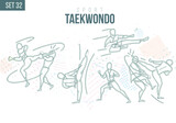 Taekwondo martial sport Tournament Summer Games , games sport hand-drawn doodles. vector illustration set game background Fighting in Taekwondo Competition