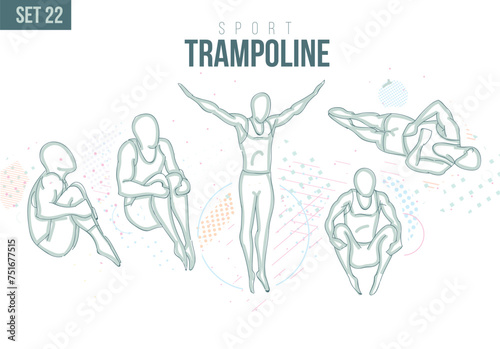 Swimmer in Swimsuit Jumping from Trampoline sport Tournament Summer Games , games sport hand-drawn doodles. vector illustration set game background Jumping Board, Podium