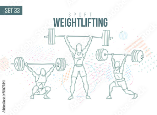 weightlifting sport Tournament Summer Games, lift games sport hand-drawn doodles. vector illustration set game background 