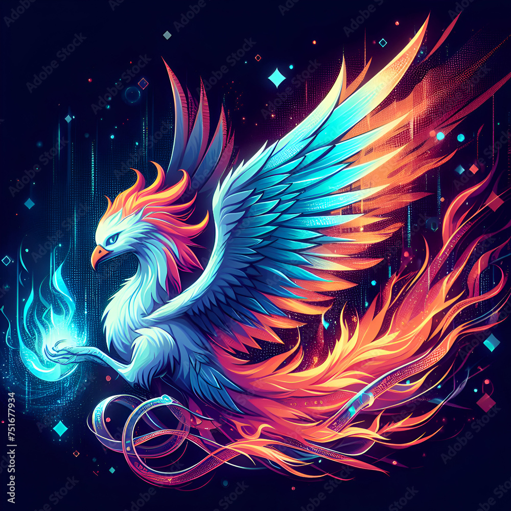 A Majestic Phoenix from digital Ashes in a Blaze of Holographic