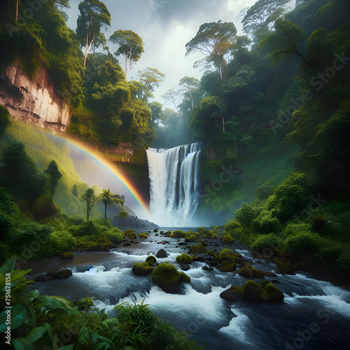 A Rainbow Over a Waterfall Surrounded