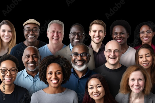 Diverse group of people smiling happy faces