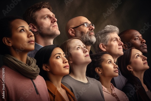 Diverse group of people looking up