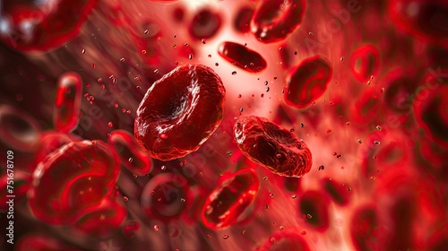 Red blood cells in arteries and veins  medical science background. health care