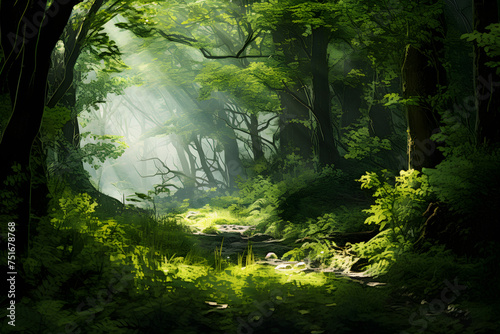 Mystic Green: The Surreal Beauty of a Verdant Bush Landscape Under the Sun © Evan