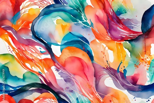 abstract background, Immerse yourself in the vibrant world of abstract watercolor drawing on paper, where bright hues dance and swirl in a mesmerizing display of color and texture