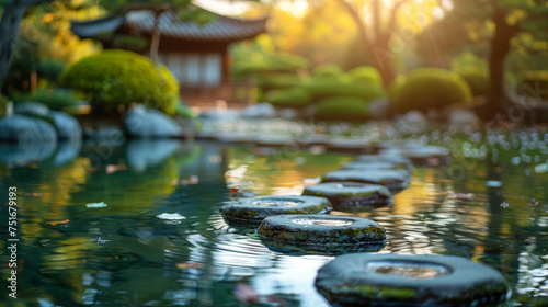 Peaceful Japanese garden  mindfulness concept serene background