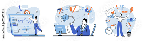 Working hard vector illustration. Balancing workload and meeting deadlines is crucial for managing stress and promoting well being Discrimination in corporate world can lead to frustration and sense