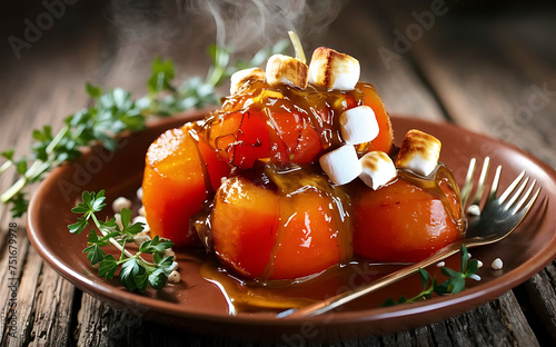 Capture the essence of Candied Yams in a mouthwatering food photography shot