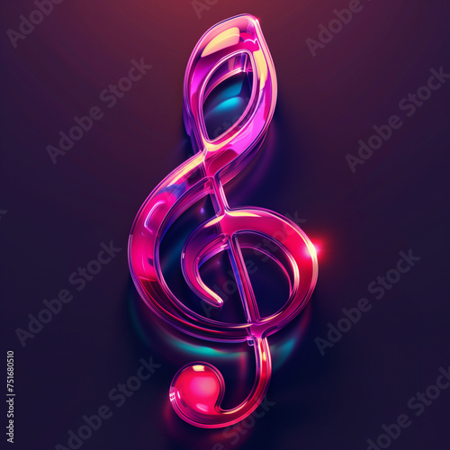 A music treble symbol purple and pink light in the dark background