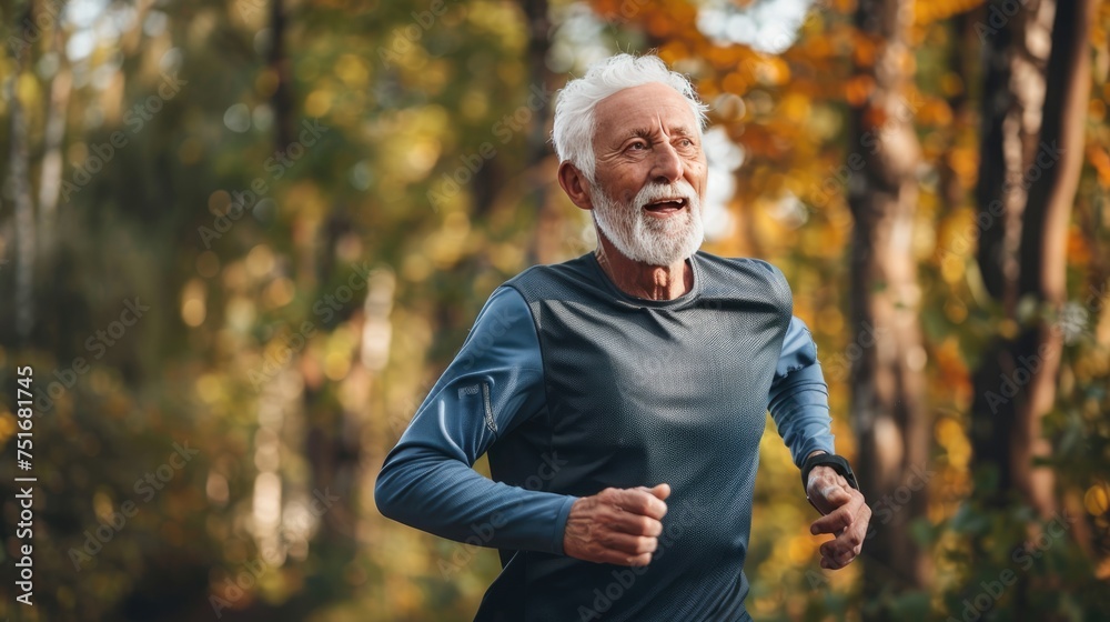 senior man running for healthy lifestyle for longevity. exercise in a park senior man running for healthy lifestyle for longevity. exercise in a park