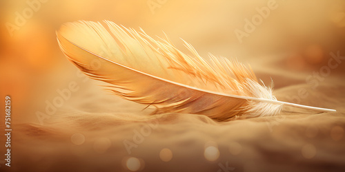 Feathers Of A Bird On A Brown  Feather Quill Feather birds closeup  Golden Feather  oil painting feather  Generative AI 