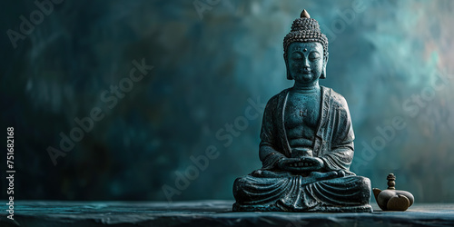 Buddha statue. buddha idol on dark background photo